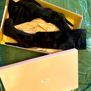 Miu Miu black suede high heeled platform boots